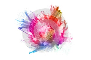 Colorful powder explosion on white background.