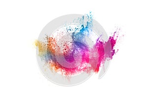 Colorful powder explosion on white background.