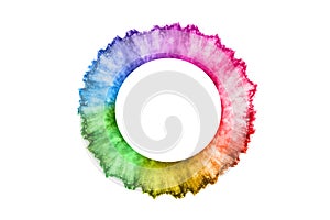 Colorful powder explosion on white background.