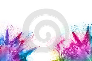 Colorful powder explosion on white background.