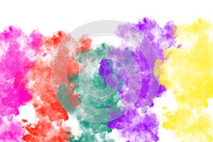 Colorful powder explosion on white background. Abstract pastel color dust particles splash