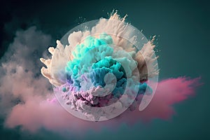 Colorful powder paint burst on blue background. AI