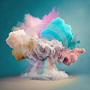 Colorful powder paint burst on blue background. AI