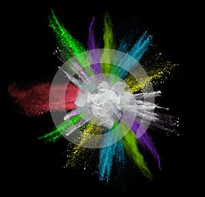 Colorful powder splash on black background