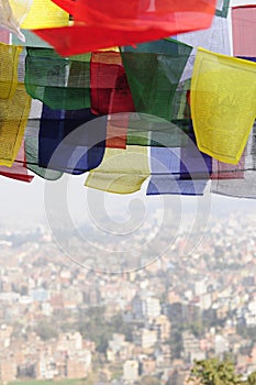 Colorful prayer flags over Kathmandu