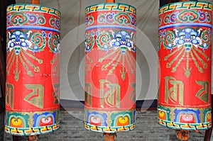 Colorful prayer wheels