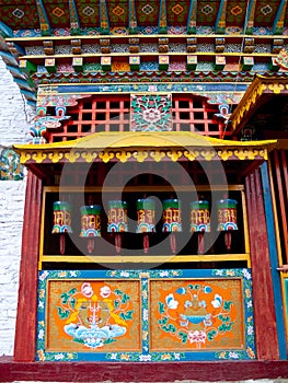 Colorful prayer wheels for good karma in Sikkim, India