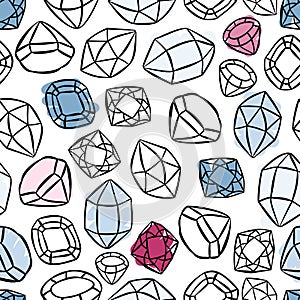 colorful precious stones seamless pattern on white