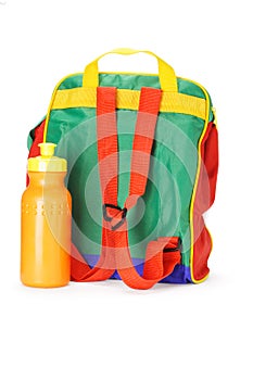 Colorful preschooler backpack and water container