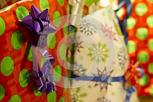 Colorful presents with bows and ribbon