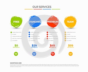 Colorful Pricing Table Design for Services Template