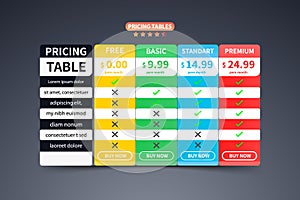Colorful Pricing Table Template banner with five Plan design