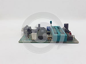 Colorful Printed Electronic Circuit Board with Complete Components for Technical Industrial Engineering Design Home Appliances in