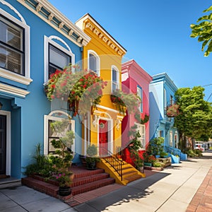 Colorful private houses. Residential architecture exterior