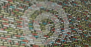 Colorful programming php and html code on a monitor. PHP language code closeup. Backend programming, software development concept