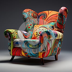 Colorful Psychedelic Armchair With Patterned Armrest