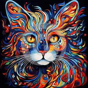 Colorful Psychedelic Cat: A Picasso-inspired Norwegian Forest Cat