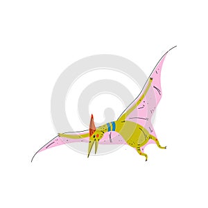 Colorful Pterosaur Dinosaur, Cute Prehistoric Animal Vector Illustration
