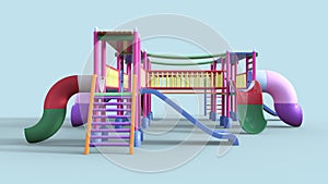 A colorful public playground with clipping path. 3D illustration render