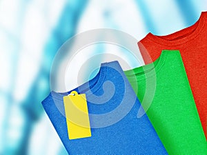 Colorful pullovers with label photo
