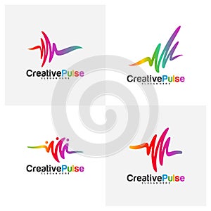 Colorful Pulse logo Concepts Vector. Pulse People Logo Design Template Vector. Sound waves vector illustration design template.