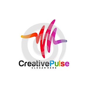 Colorful Pulse logo Concepts Vector. Pulse People Logo Design Template Vector. Sound waves vector illustration design template.