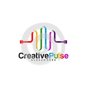Colorful Pulse logo Concepts Vector. Pulse People Logo Design Template Vector. Sound waves vector illustration design template.