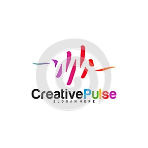 Colorful Pulse logo Concepts Vector. Pulse People Logo Design Template Vector. Sound waves vector illustration design template.