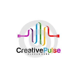 Colorful Pulse logo Concepts Vector. Pulse People Logo Design Template Vector. Sound waves vector illustration design template.