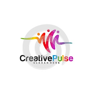 Colorful Pulse logo Concepts Vector. Pulse People Logo Design Template Vector. Sound waves vector illustration design template.