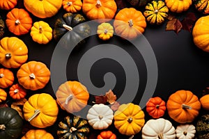 Colorful Pumpkins on Thanksgiving and Halloween Fall Autumn Season Holiday Background AI Generated