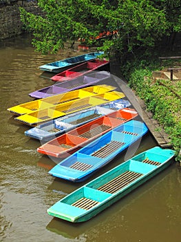 Colorful punts on river in Oxford