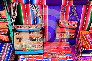 Colorful purse at a Tarabuco traditional market, Bolivia