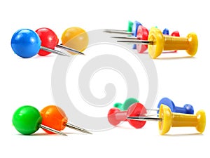 Colorful push pins collage isolated