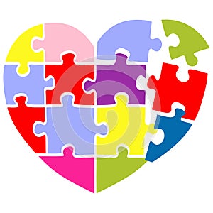 Colorful Puzzle Heart Shaped Pieces Vector Illustration