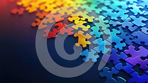 Colorful puzzle pieces arranged in gradient pattern symbolizing problem solving