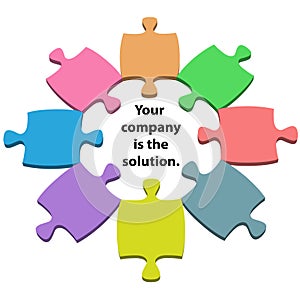 Colorful puzzle pieces center solution copy space photo