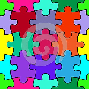 Colorful puzzle seamless pattern background. Jigsaw pieces template
