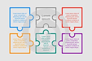 Colorful Puzzle Six Pieces Infographic. Six Steps.