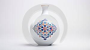 Colorful Qajar Art Inspired White Vase With Intricate Minimalist Design