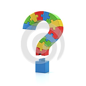 Colorful question mark jigsaw puzzle 3d illustration