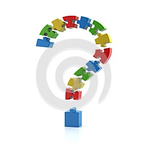Colorful question mark jigsaw puzzle 3d illustration