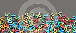 Colorful question marks on black background