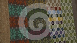 colorful quilts with folk patterns at the craft market