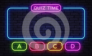 Colorful quiz layout with quiz time title and four glowing answer buttons A B C D photo