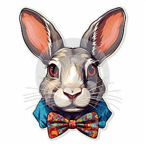 Colorful Rabbit With Bow Tie Sticker In Algorithmic Art Style photo