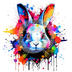 Colorful rabbit head on clean background, DTG Printing, DTF Transfer, Sublimation designs, Wild Animals. Illustration, Generative