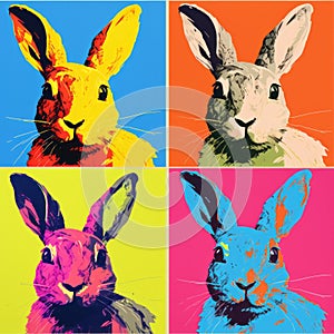 Colorful Rabbit Portraits In The Style Of Andy Warhol