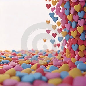 Colorful Rain of candy hearts on a white background