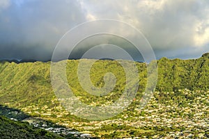 Colorful Rain Storm Coming Manoa Valley Tantalus Lookout Honolulu Hawaii